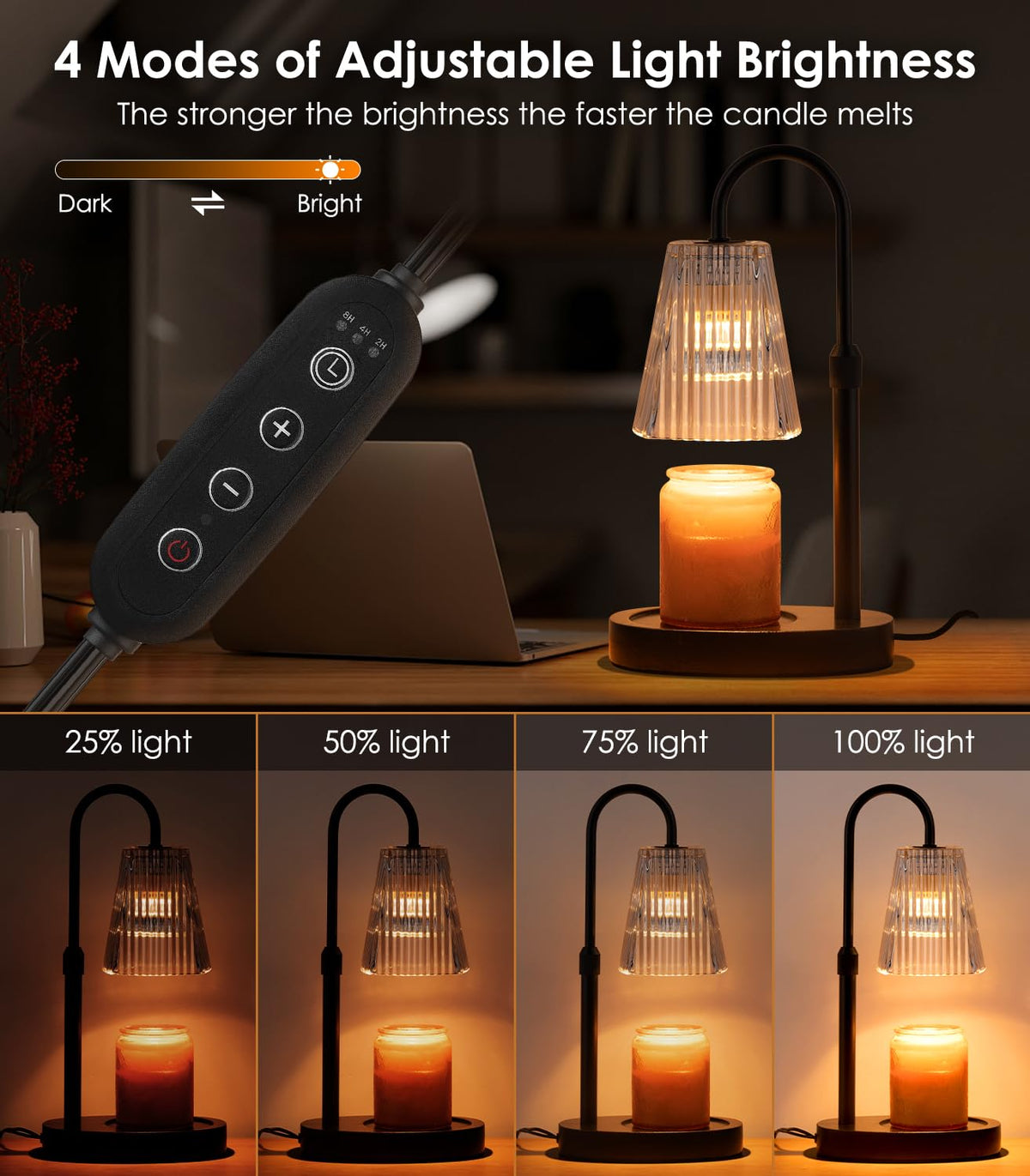 Electric Candle Warmer Lamp with Dimmer Adjustable Height Timer Glass Z1271