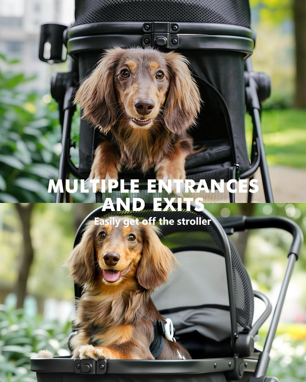 Black Foldable Pet Stroller with Detachable Carrier F767