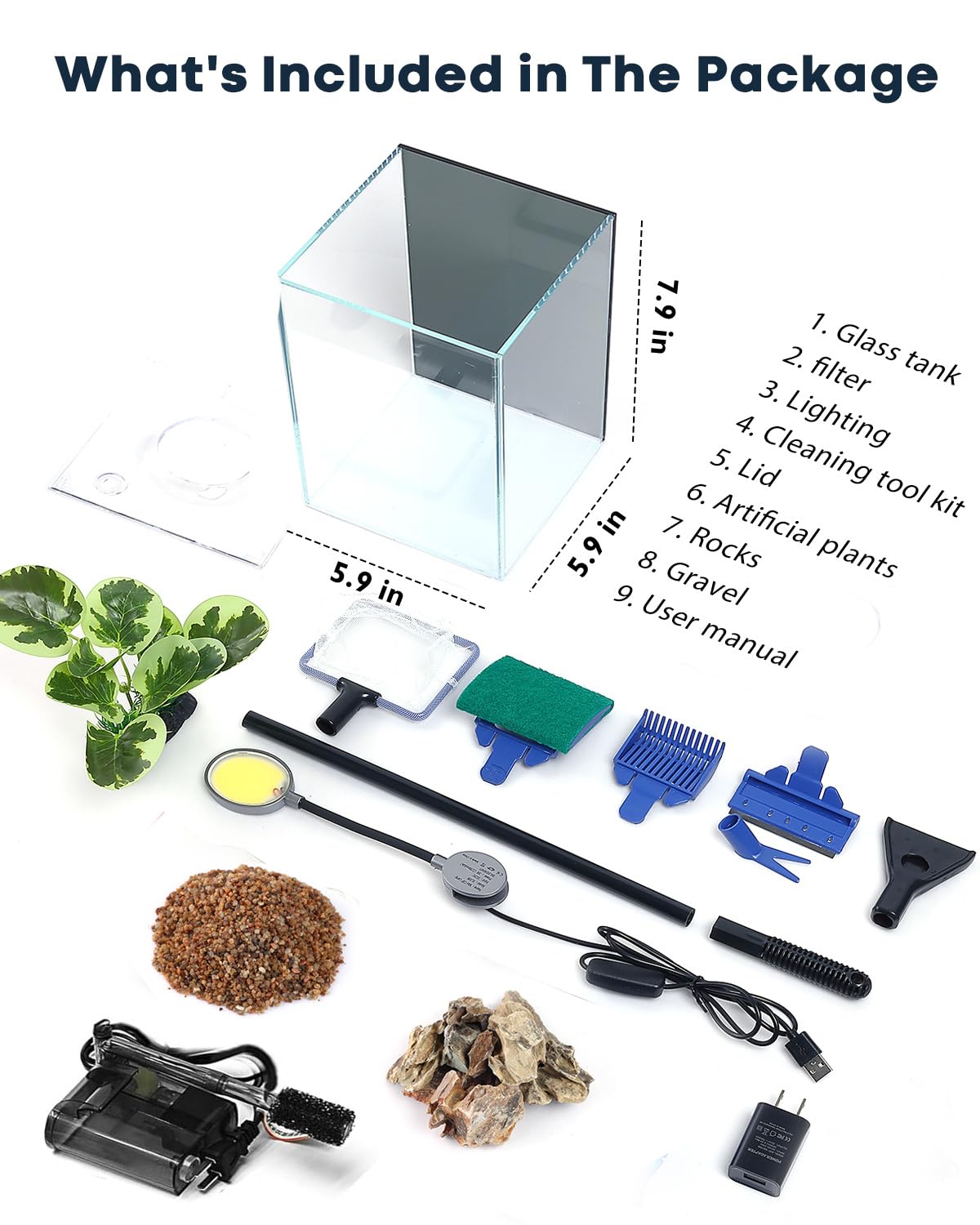 Glass 1.25 Gallon Aquarium Set with Filter LED Light D126