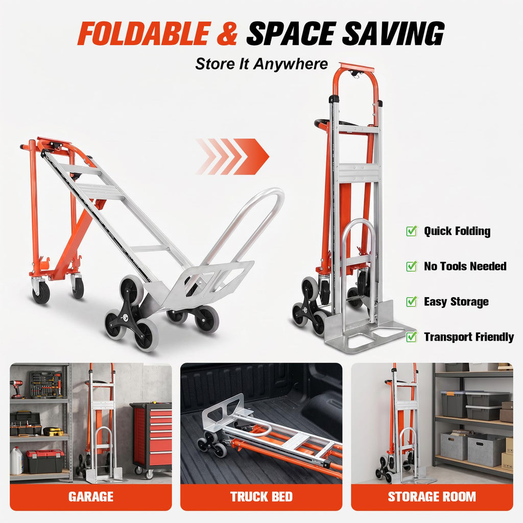 4-in-1 Convertible Stair Climbing Hand Truck, 1000LBS Heavy Duty Folding Aluminum Dolly Cart with Wheels & Handle U4321