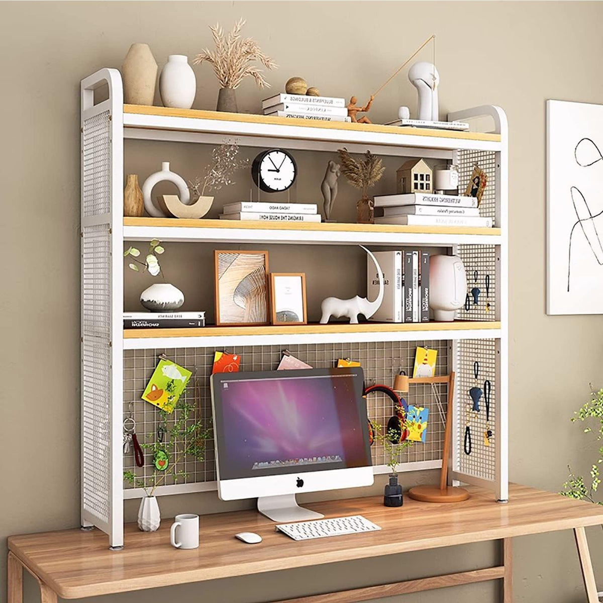 3-Tier Adjustable White Wooden Desktop Bookshelf R77647