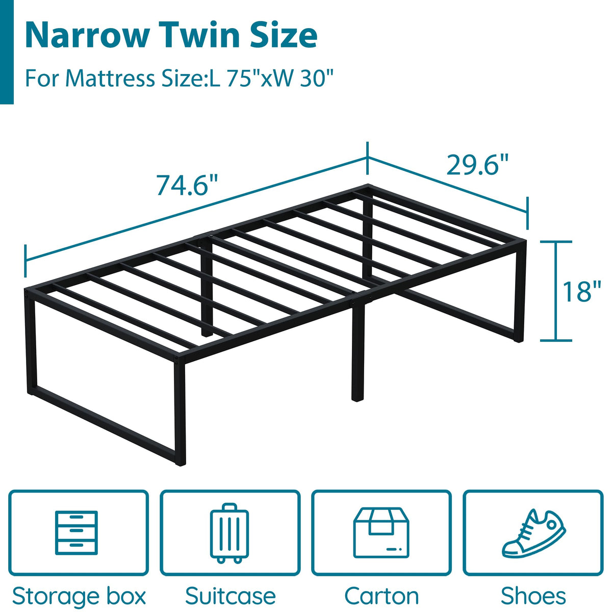 18 Inch Narrow Twin Metal Bed Frame G8653