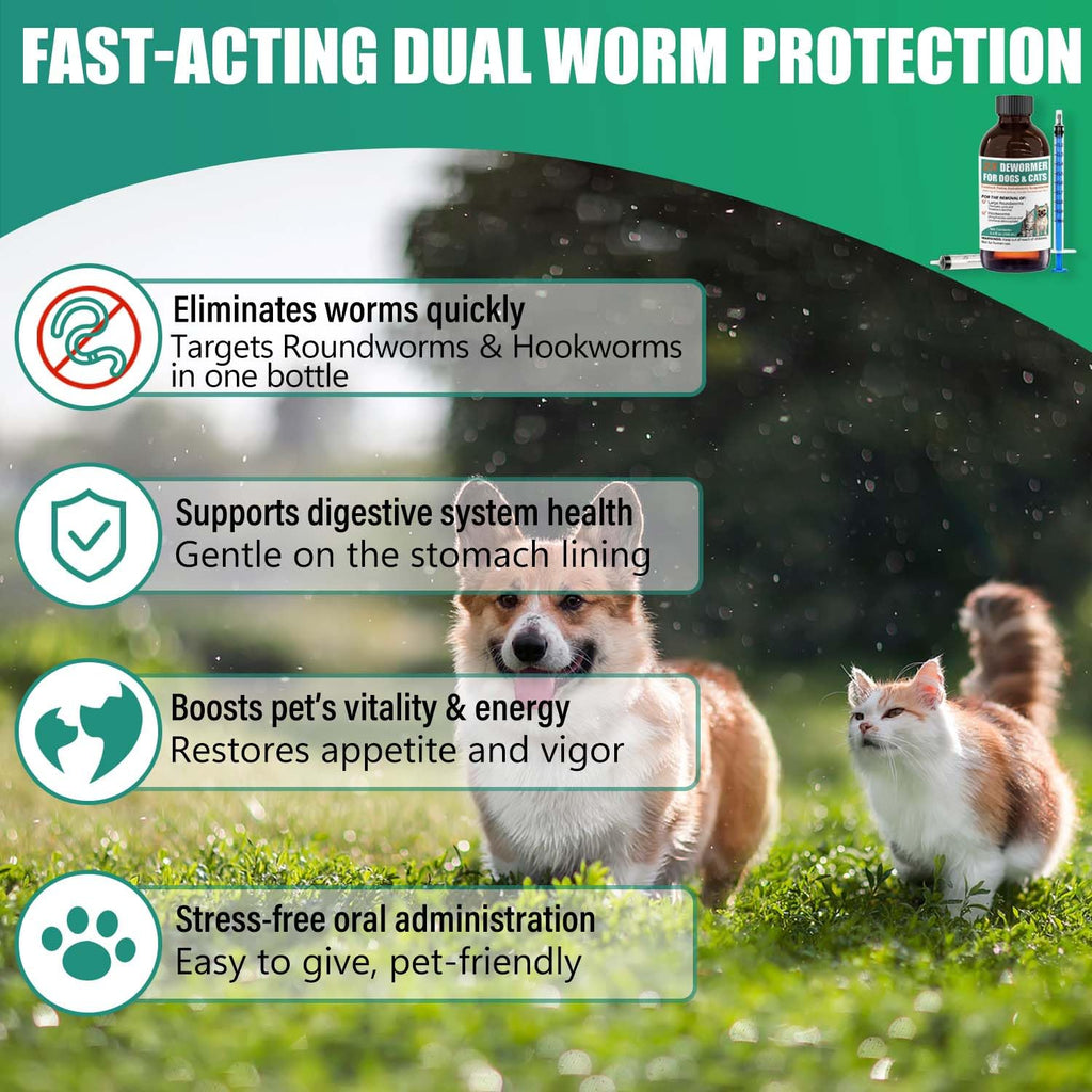 Liquid Dewormer 2X for Dogs & Cats, Pyrantel Pamoate Oral Liquid for Large Roundworms & Hookworms, 100 mL L495