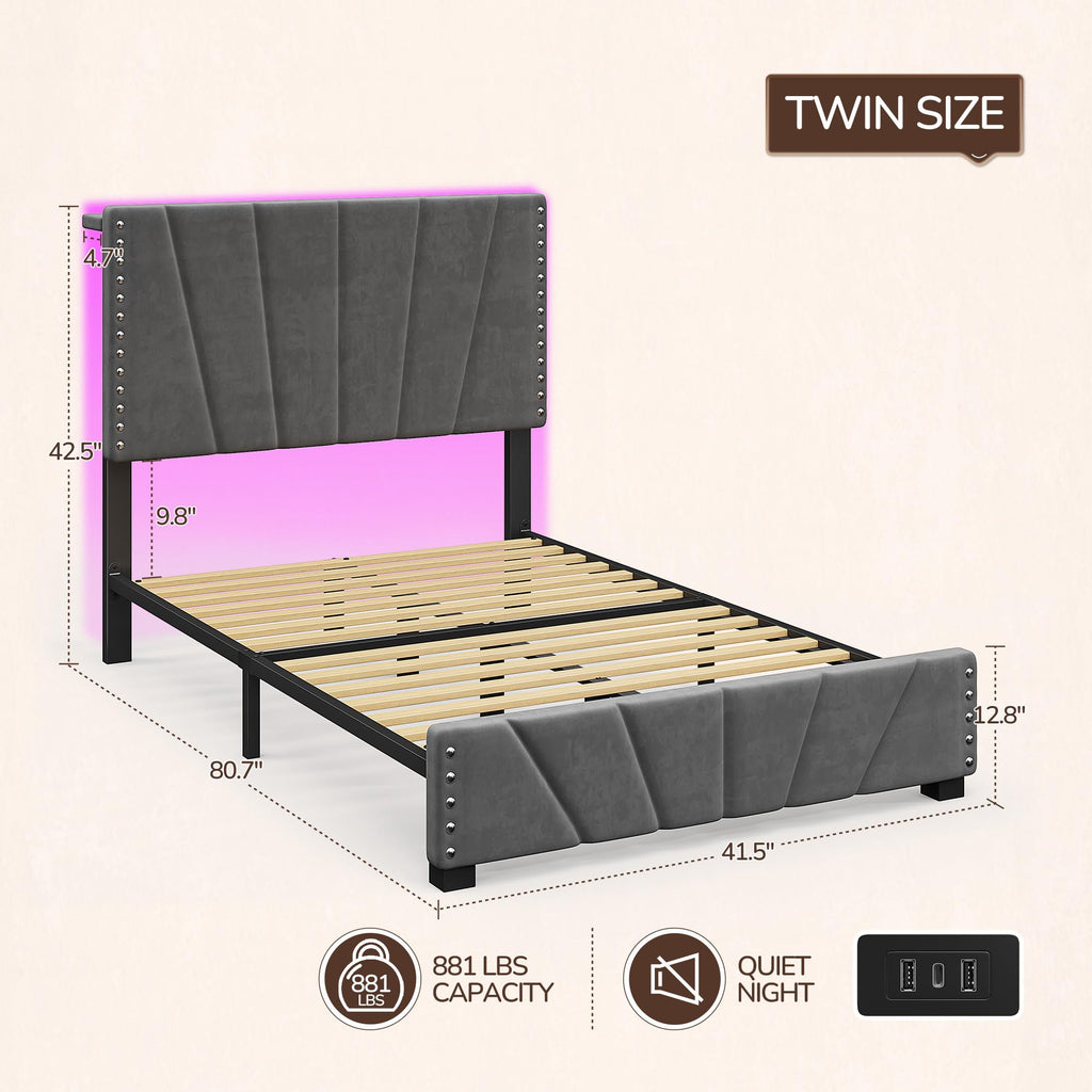 Twin Bed Frame with LED Lights & USB Y731495