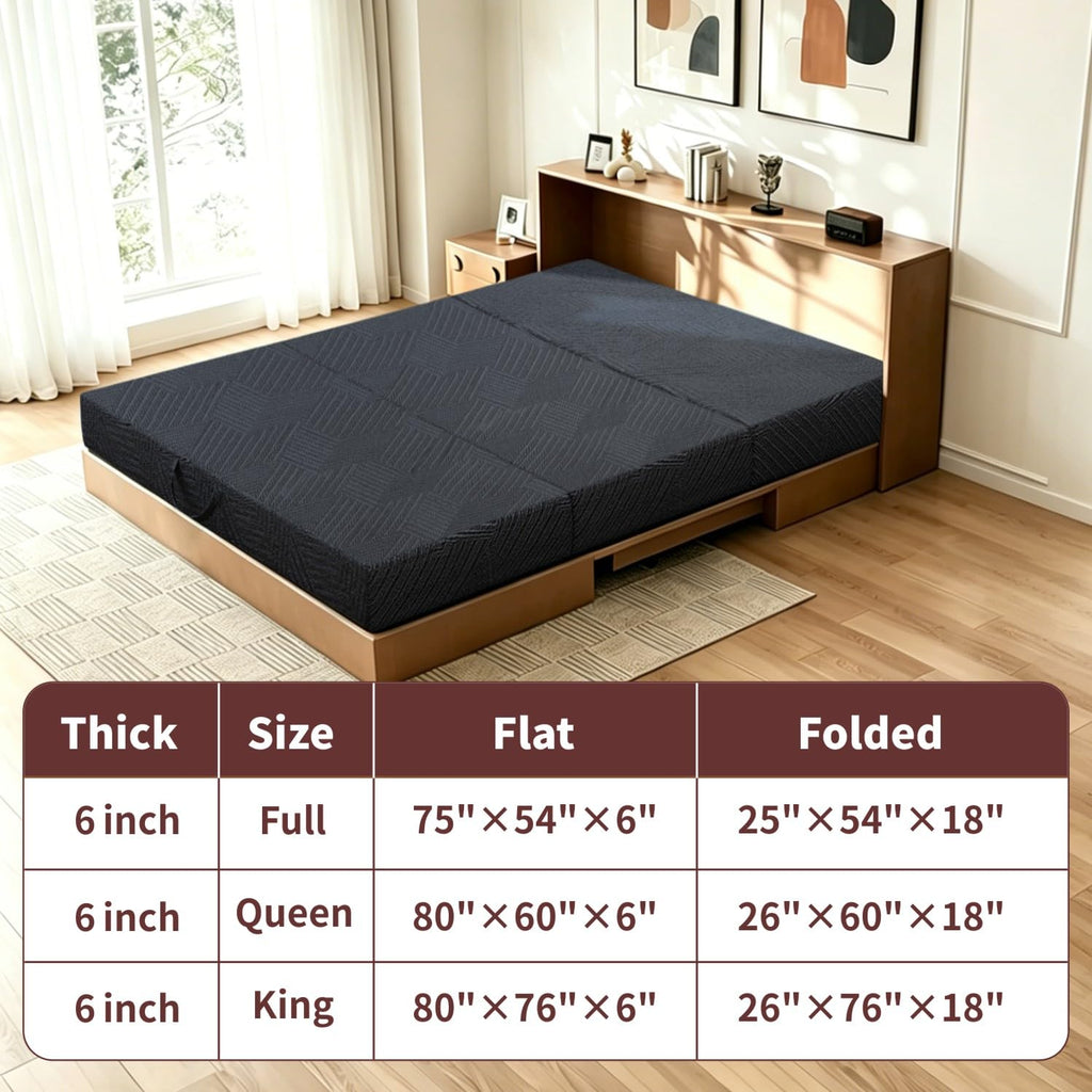 6 Inch Cooling Gel Memory Foam Trifold Mattress with Ice Silk Cover C2821