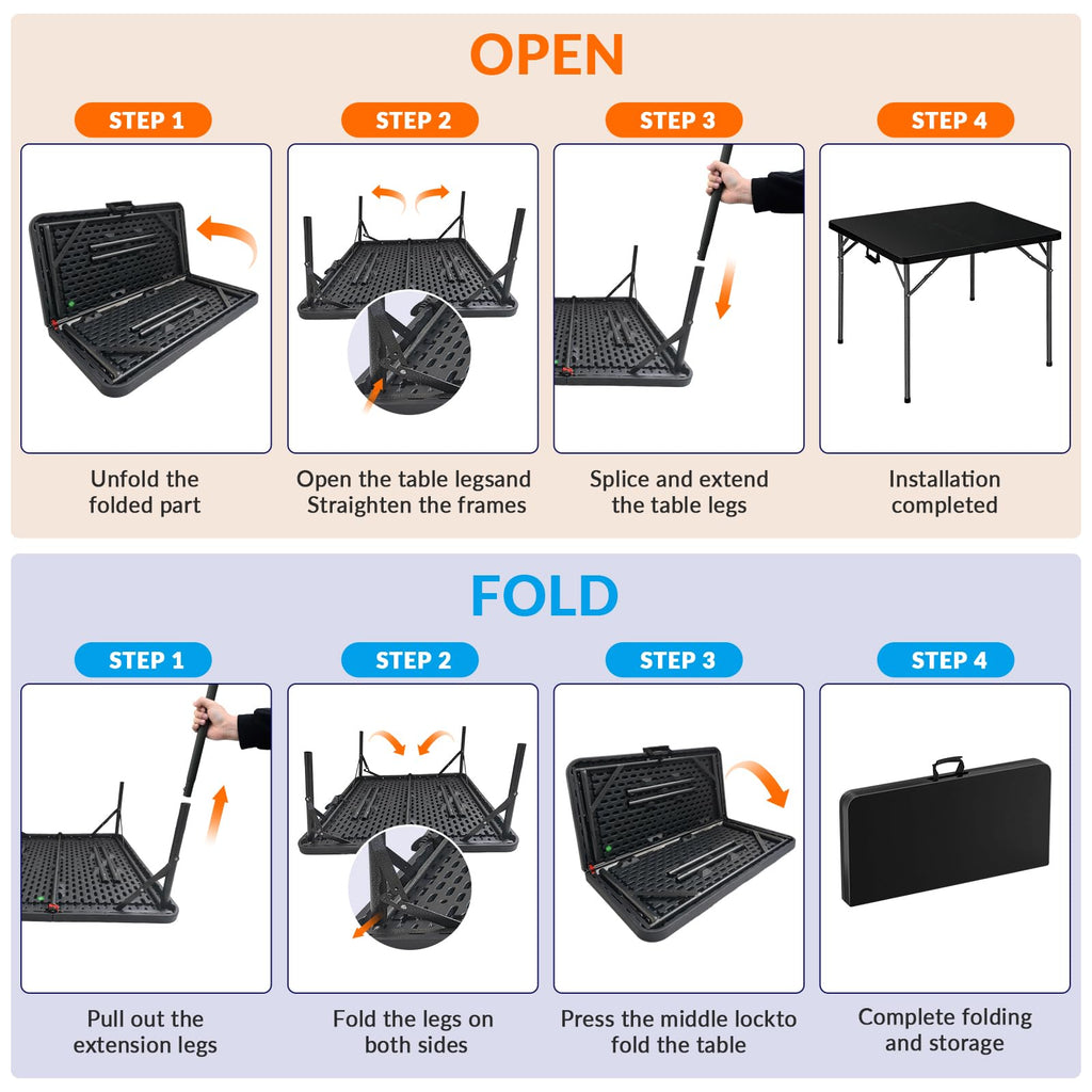 34" Black Square Folding Table with Carrying Handle W584857