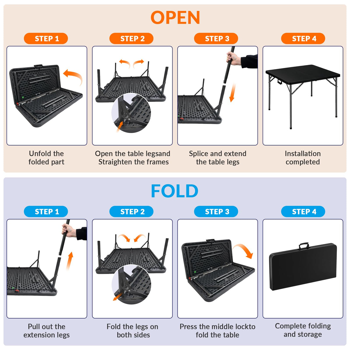 34" Black Square Folding Table with Carrying Handle W584857
