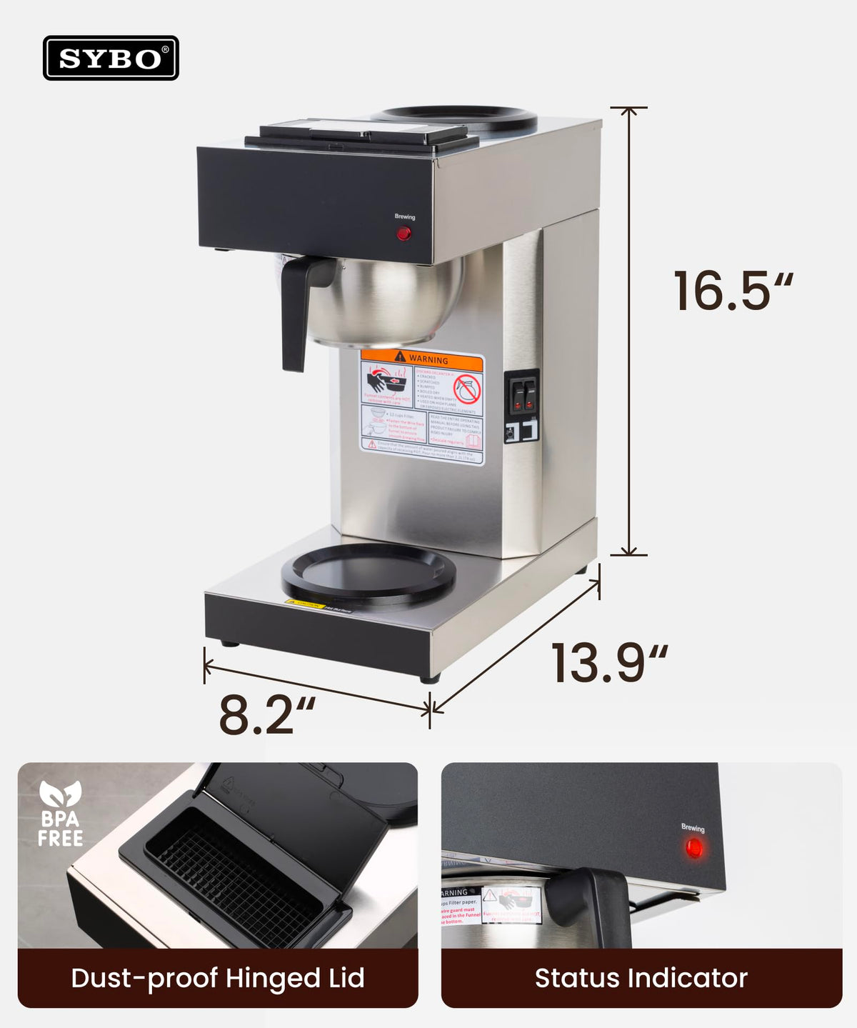 Commercial Pour Over Coffee Maker with 2 Warmers Y1030