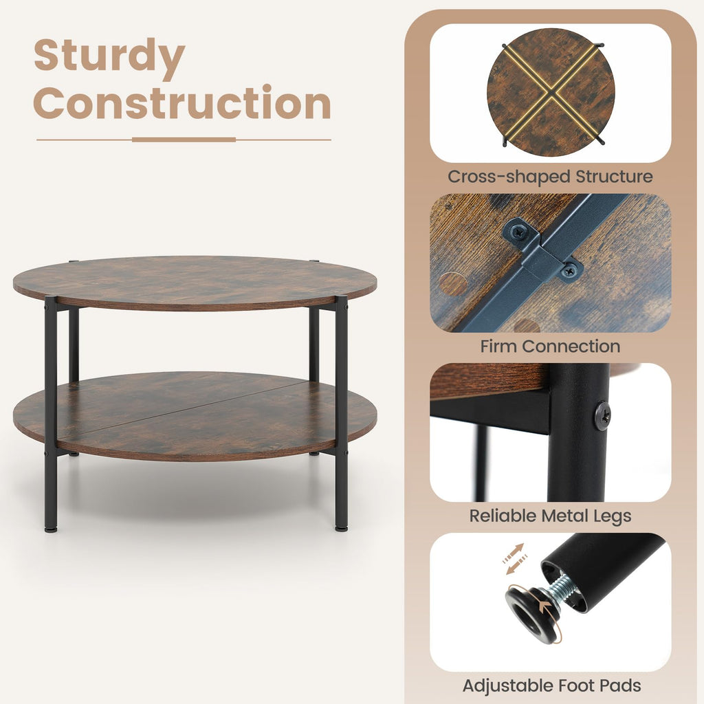 Round 2-Tier Coffee Table with Storage Shelf E364