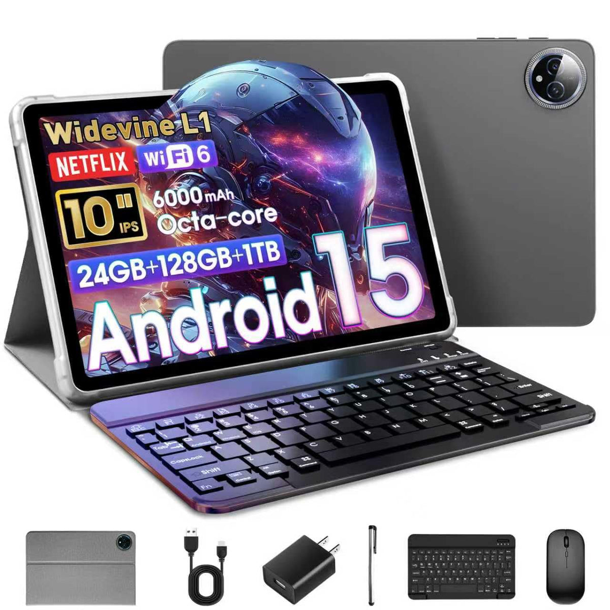 10 Inch Android 15 Tablet with Keyboard M967450