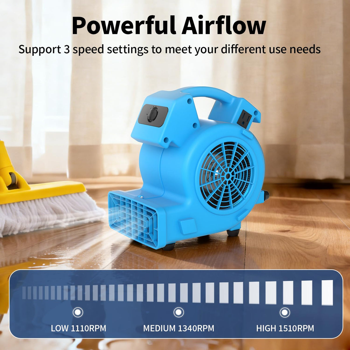 600 CFM Portable Air Mover Blower Fan with 3 Speeds K8981