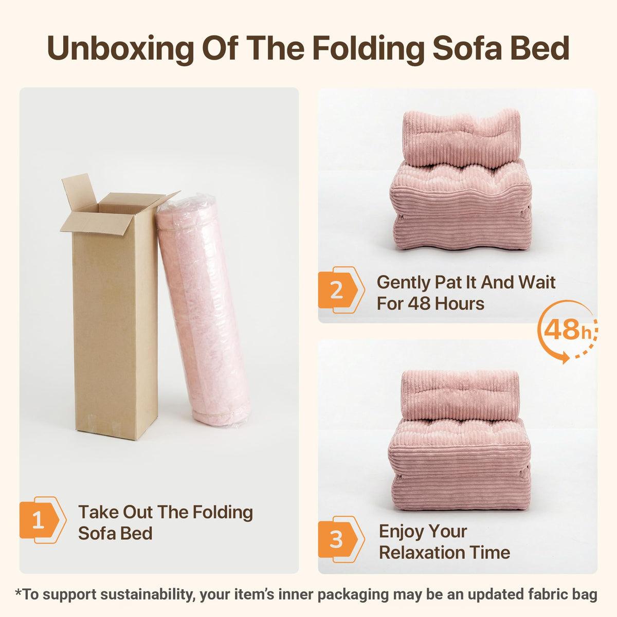 Pink Folding Sofa Bed W58628