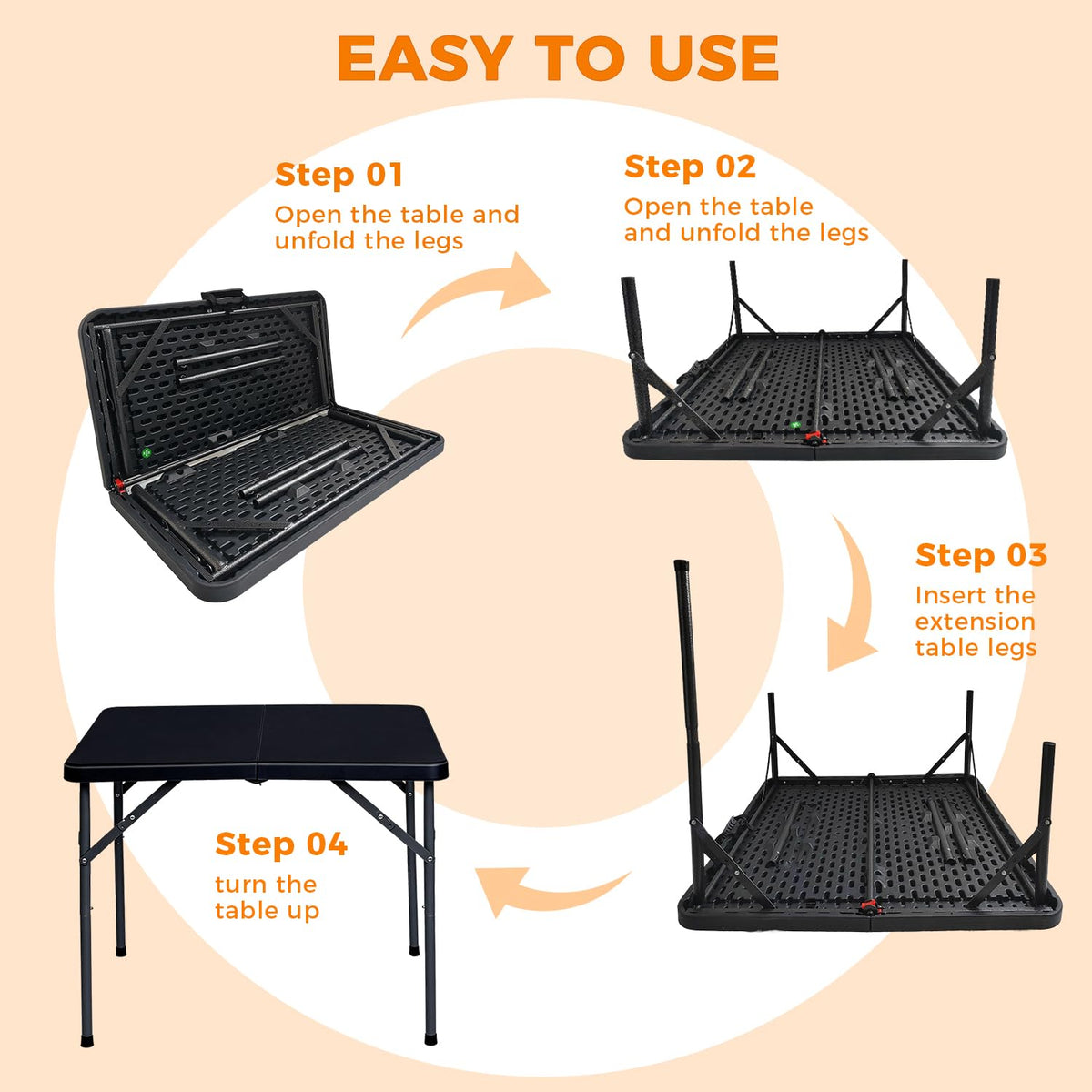 34" Black Square Folding Table with Carrying Handle W584857