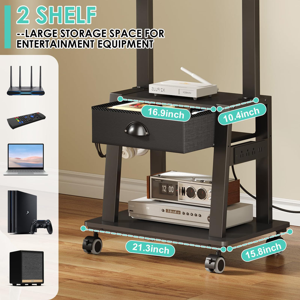 Rolling TV Stand with Power Outlet, Adjustable Height, for 23-60 inch Screens F9230