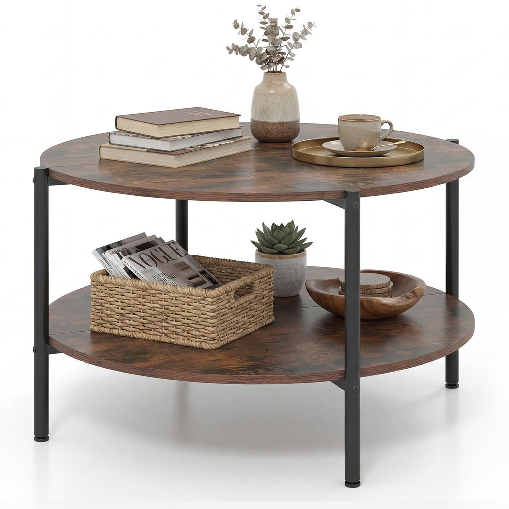 Round 2-Tier Coffee Table with Storage Shelf E364