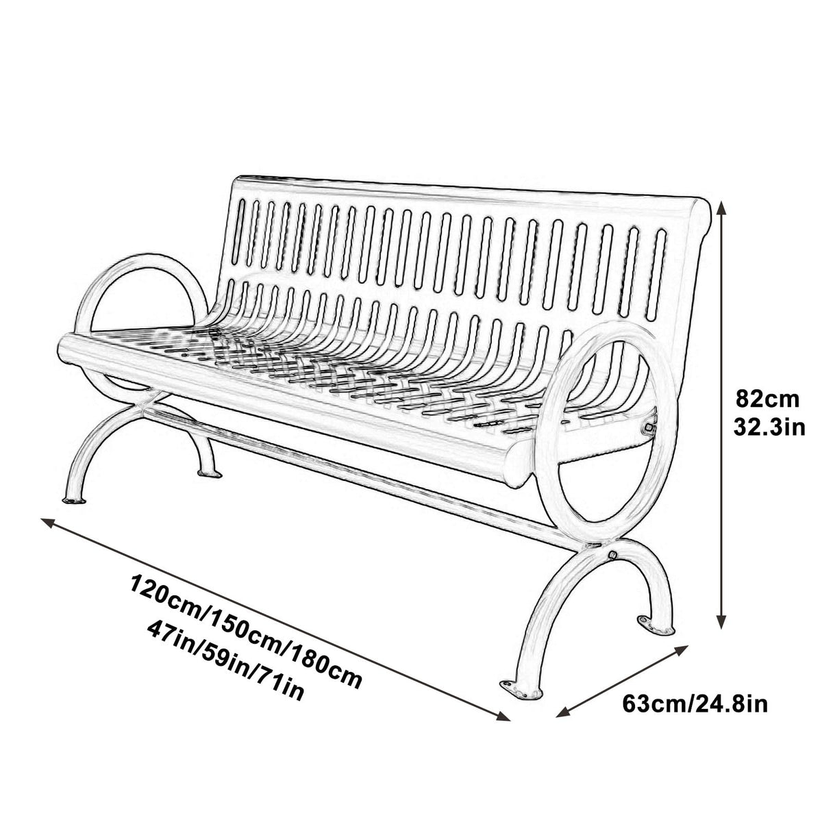 Metal Garden Bench with Backrest and Armrests E23629
