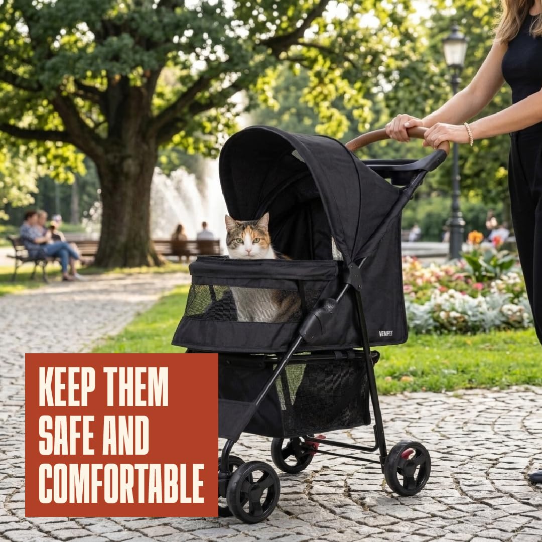 Foldable Pet Stroller with Mesh, Storage Basket & Cup Holder W68188