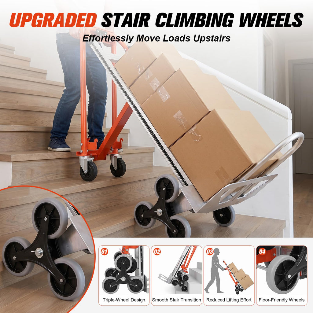 4-in-1 Convertible Stair Climbing Hand Truck, 1000LBS Heavy Duty Folding Aluminum Dolly Cart with Wheels & Handle U4321