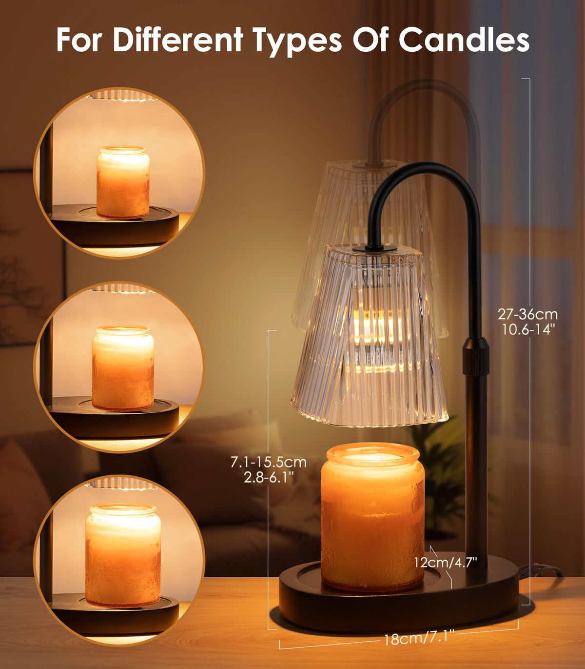 Electric Candle Warmer Lamp with Dimmer Adjustable Height Timer Glass Z1271