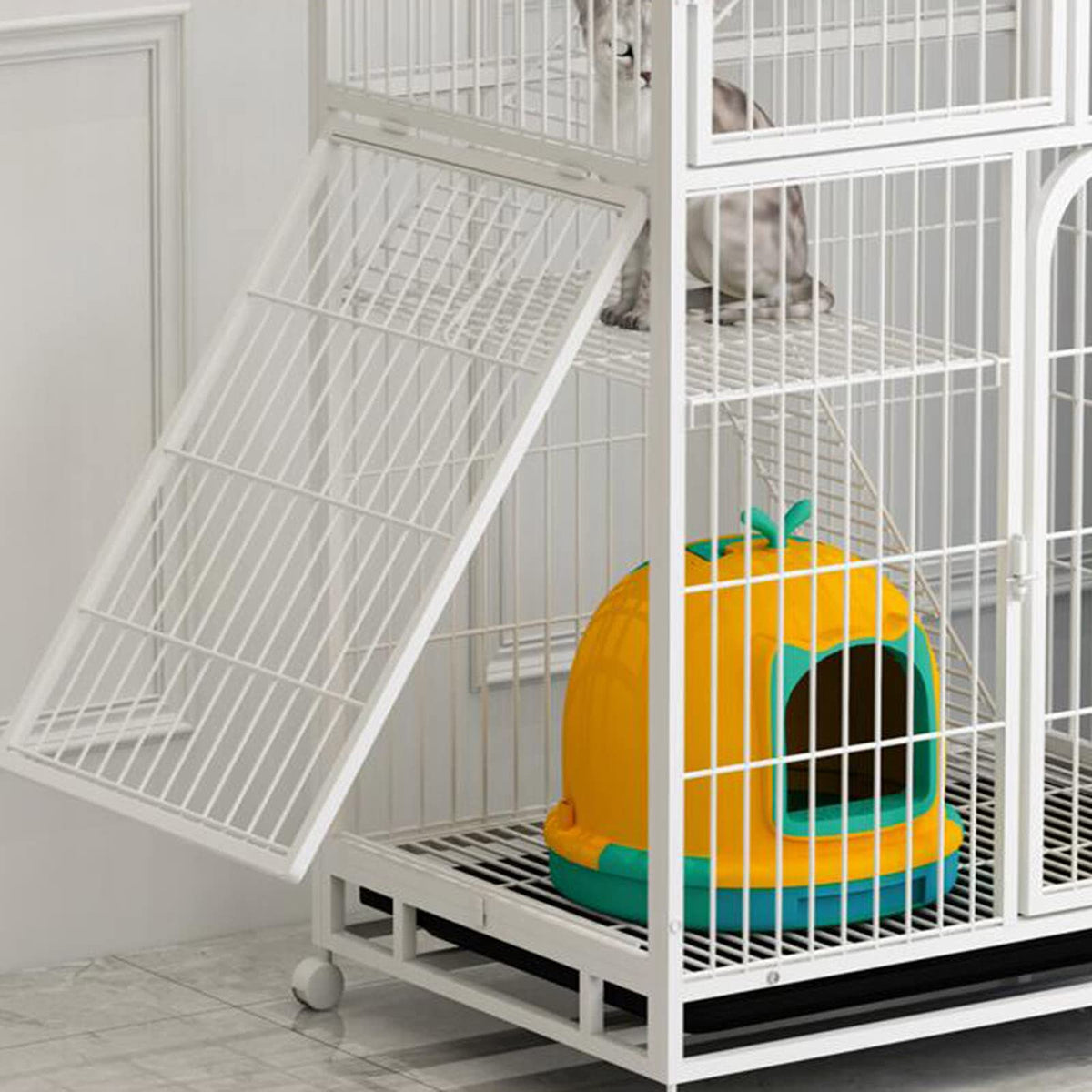 3-Tier Metal Wire Cat Cage with Hammock and Casters R6685