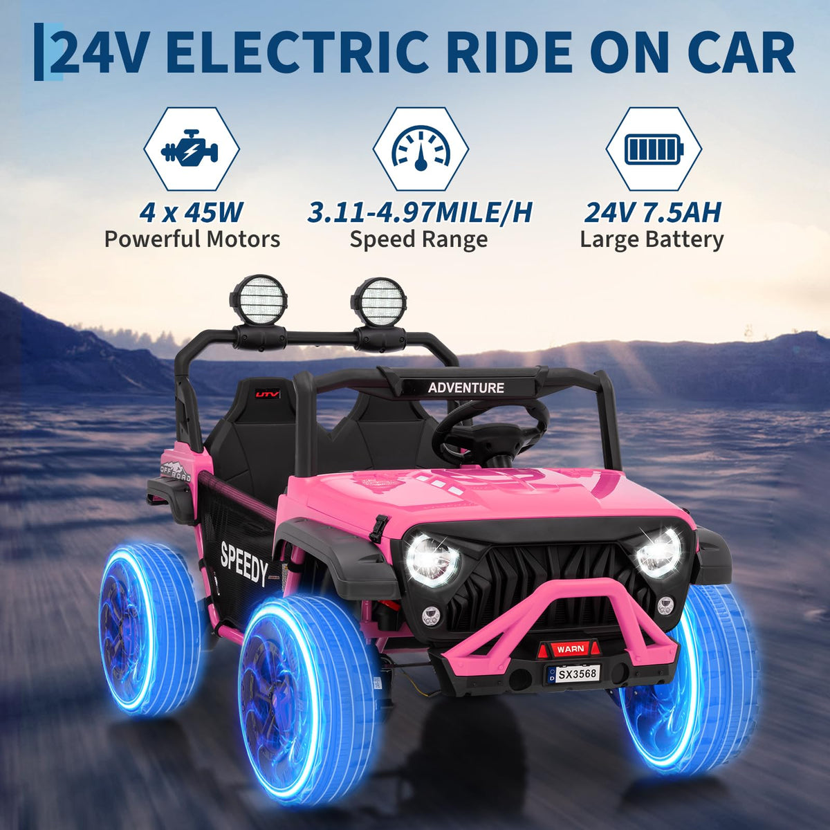 24V 4WD 2 Seater Ride on Car with Remote Control, Pink V831528
