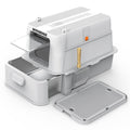 Enclosed Stainless Steel Cat Litter Box with Drawer and Flip Door, Extra Large Light Grey X611