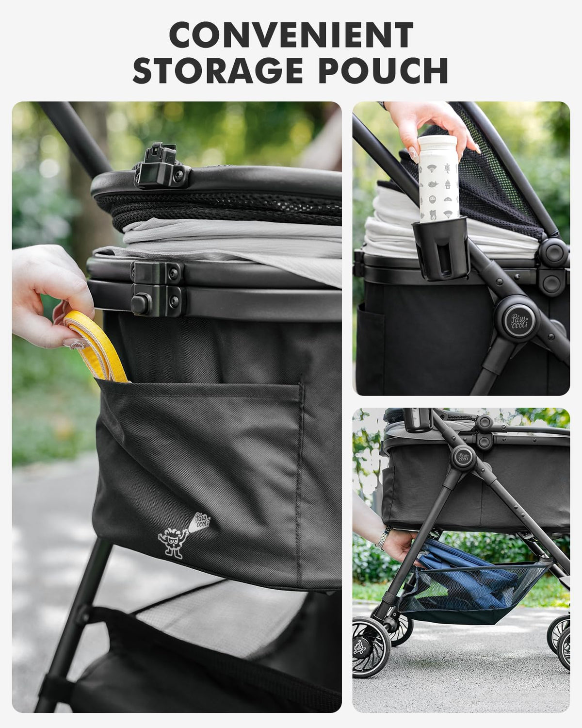 Black Foldable Pet Stroller with Detachable Carrier F767