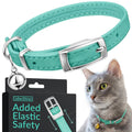 Soft Leather Cat Collar with Safety Elastic Strap Q87349
