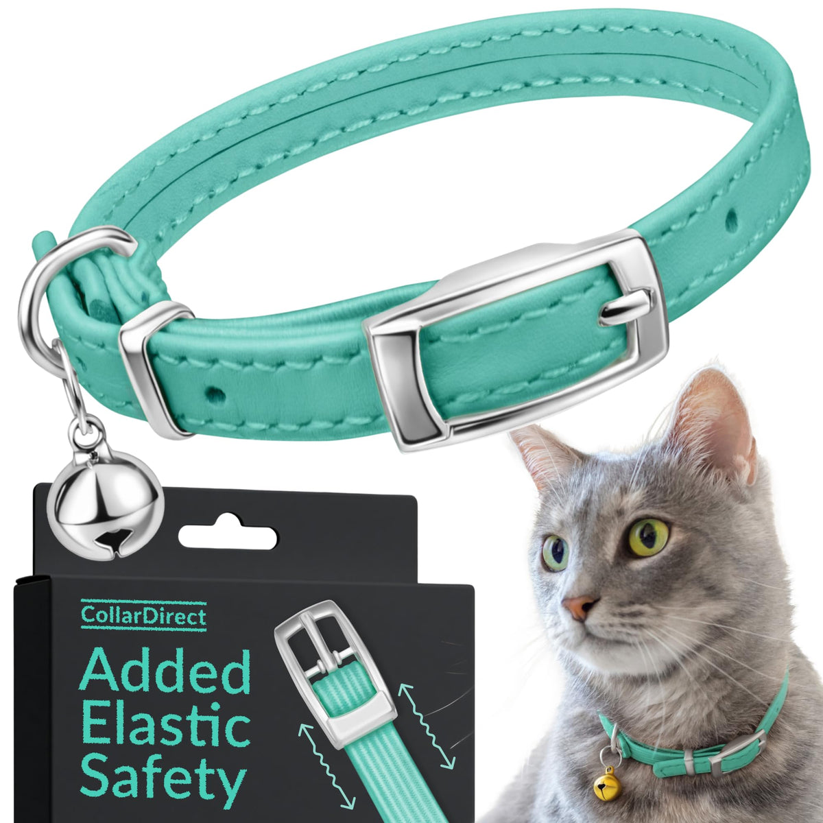 Soft Leather Cat Collar with Safety Elastic Strap Q87349
