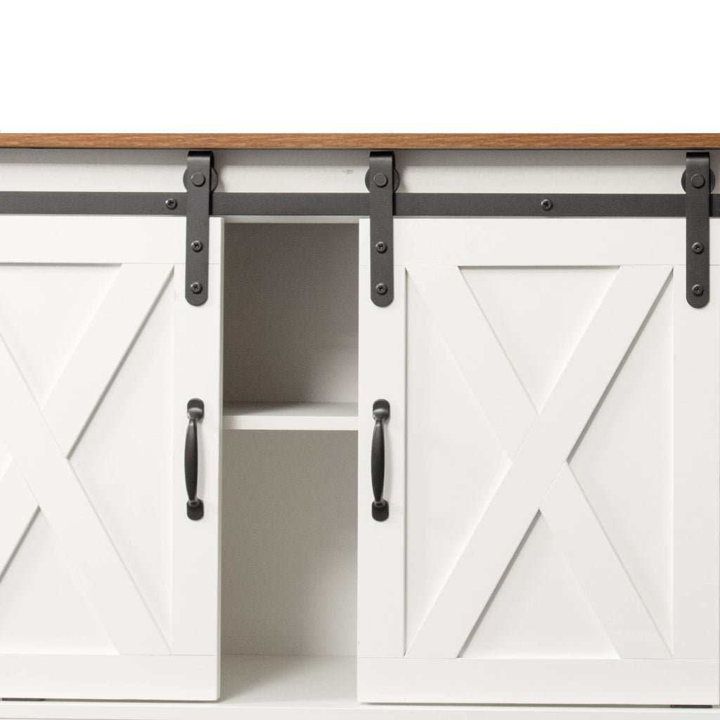 Sliding Barn Door Wood TV Stand with Adjustable Shelves U948