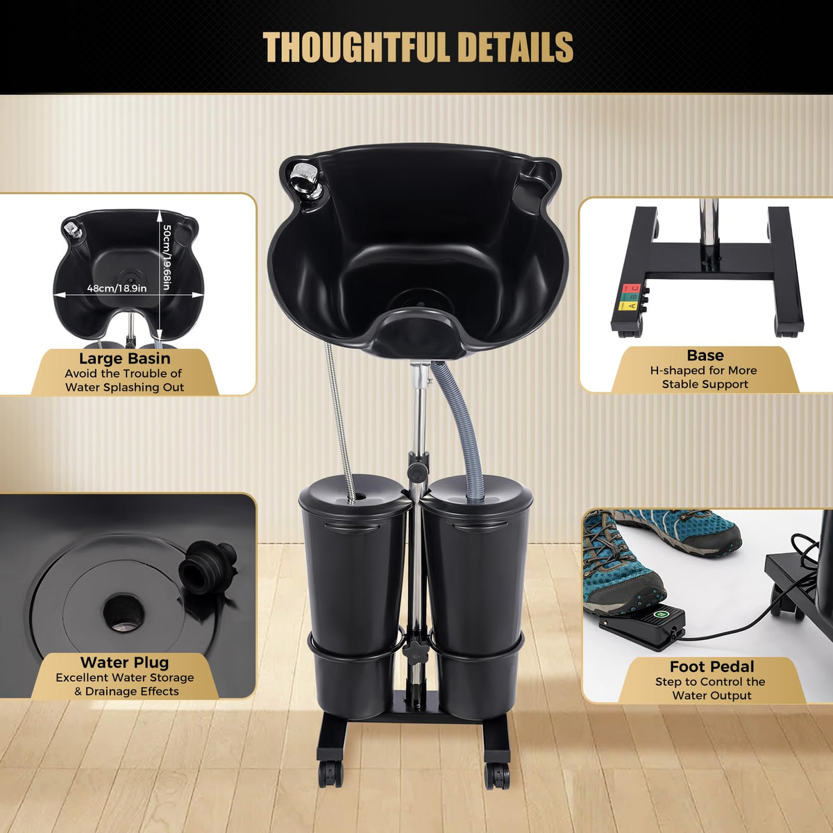 Portable Shampoo Basin Adjustable with Electric Pump D962367