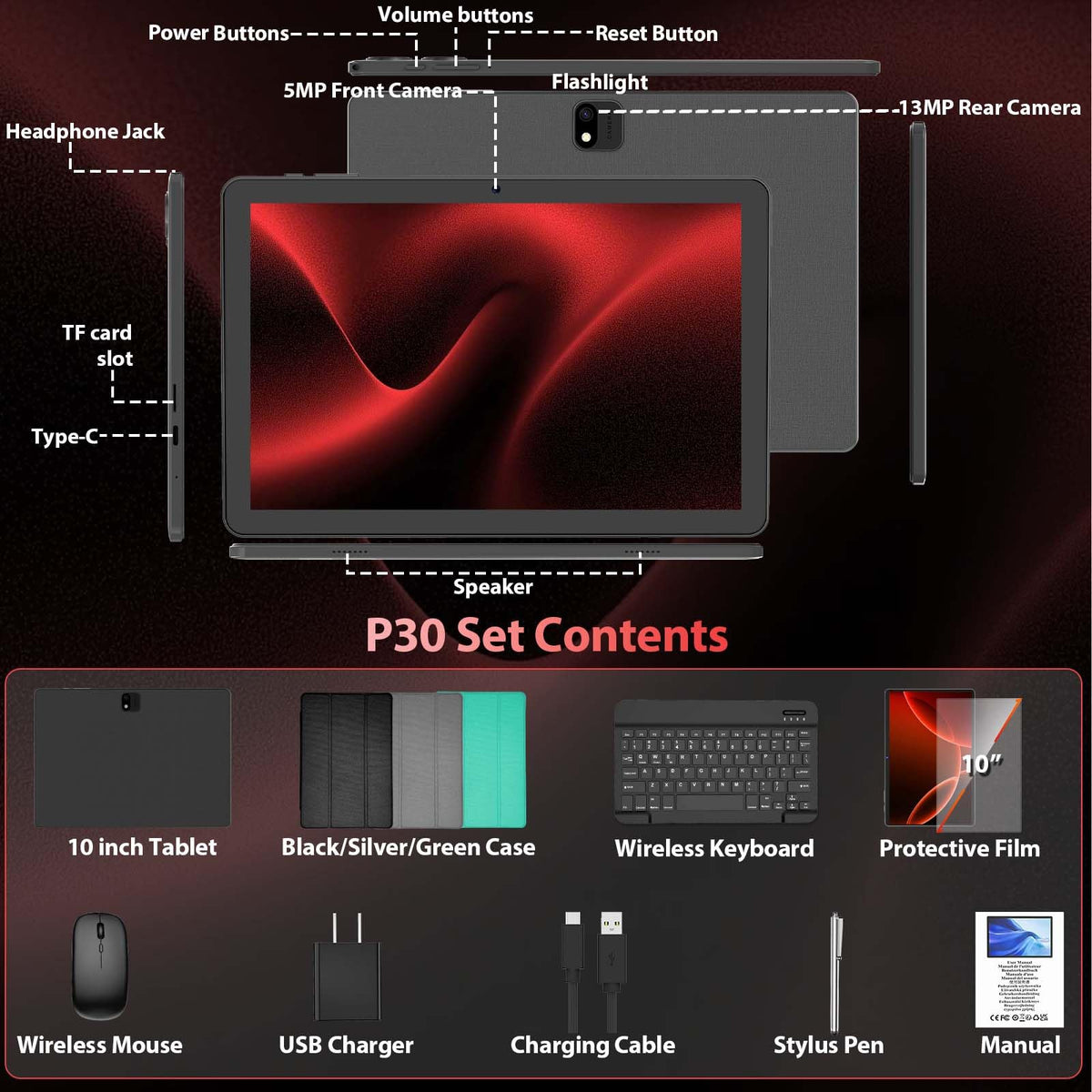 10 Inch Android Tablet with Keyboard K6070