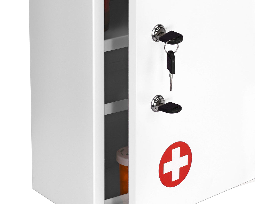 White Locking Metal Wall Mounted Medication Cabinet with Document Pocket I52358