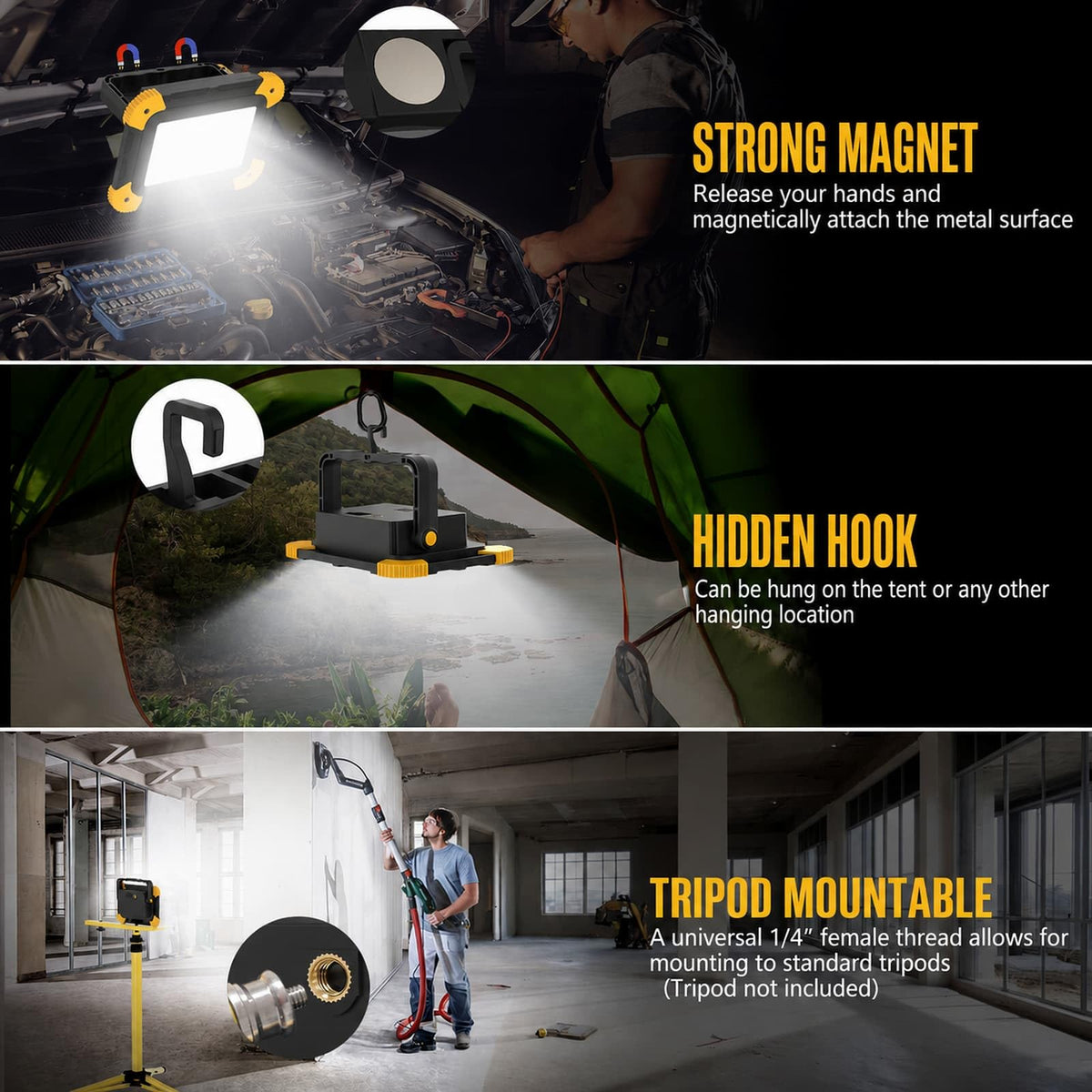 2-Pack Magnetic LED Work Lights USB Rechargeable 40W S332