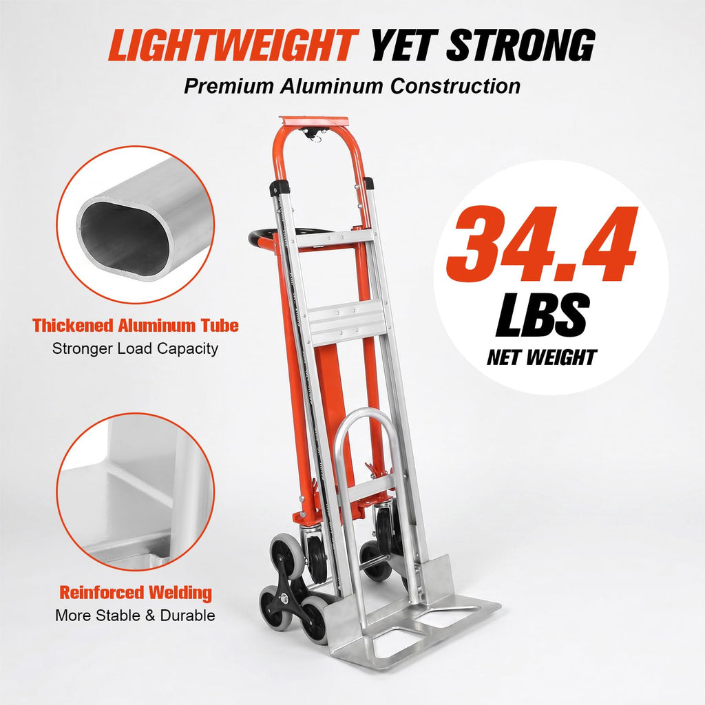 4-in-1 Convertible Stair Climbing Hand Truck, 1000LBS Heavy Duty Folding Aluminum Dolly Cart with Wheels & Handle U4321