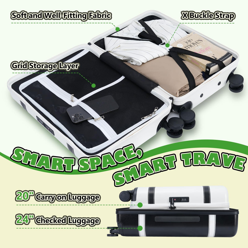 20-inch White PC Hardshell Carry-On Luggage with Spinner Wheels D5672