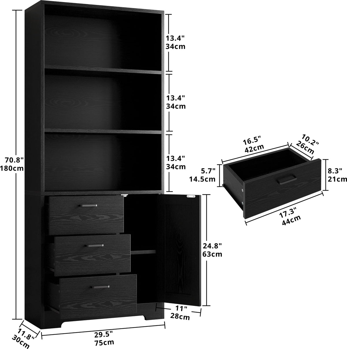 71 in Bookshelf with Doors and Drawers C4283