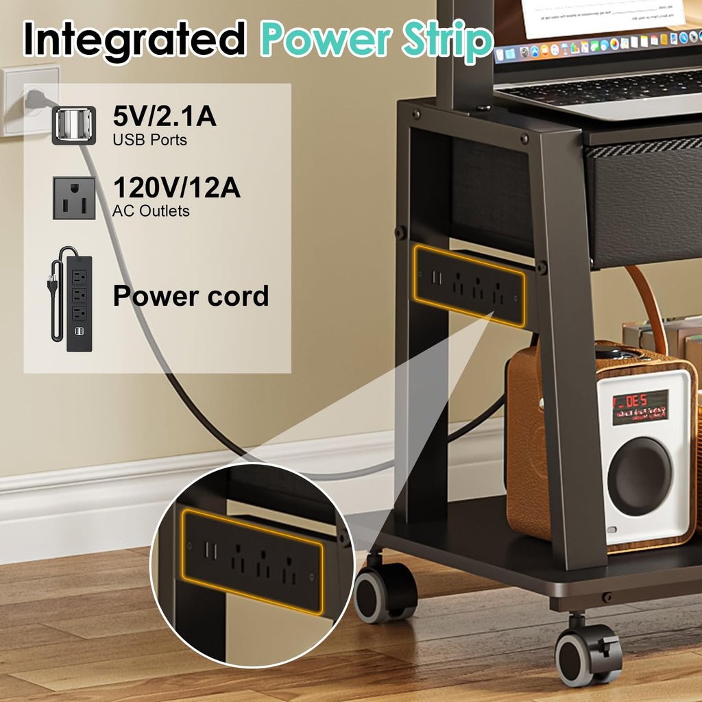 Rolling TV Stand with Power Outlet, Adjustable Height, for 23-60 inch Screens F9230