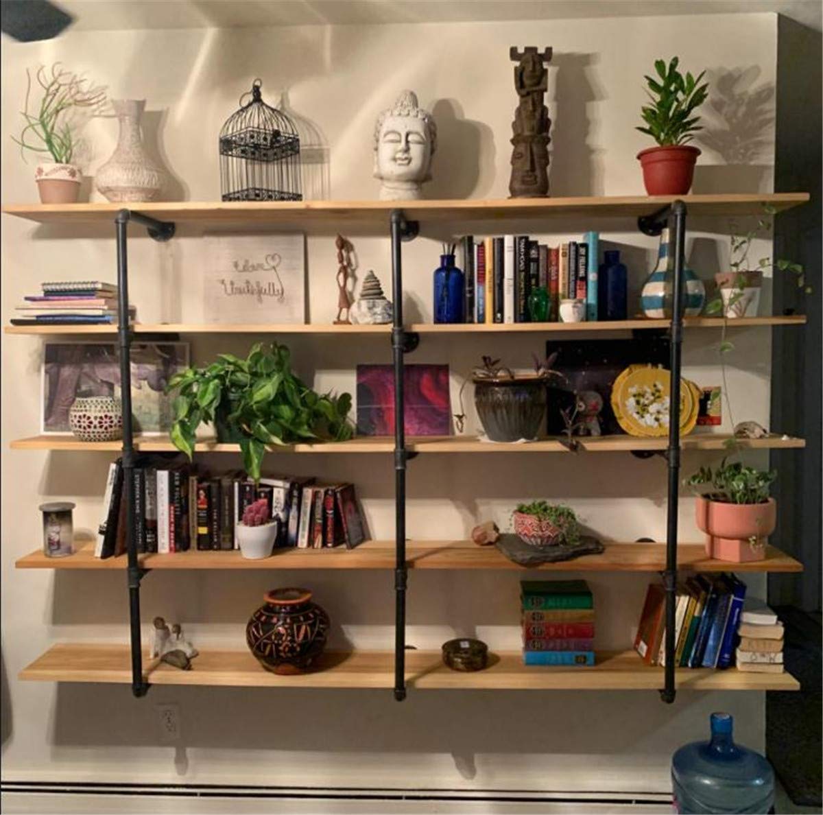 Industrial Wall Mount Iron Pipe Shelf 2Pcs 5 Tier B9205