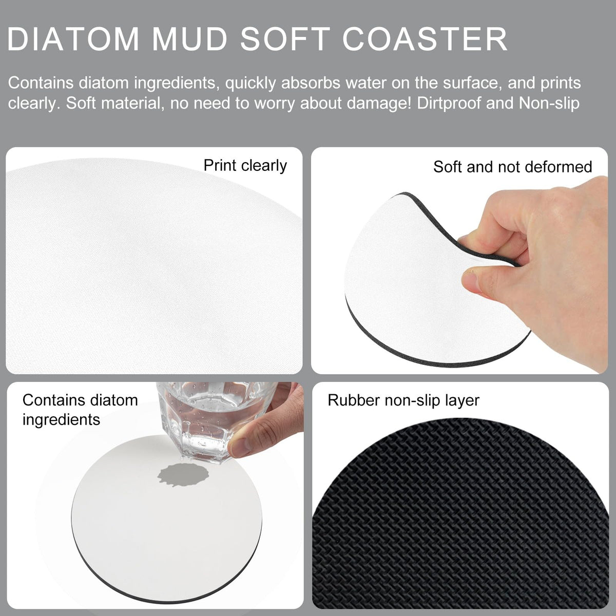 Black Grey Absorbent Coasters Set of 4 B686371