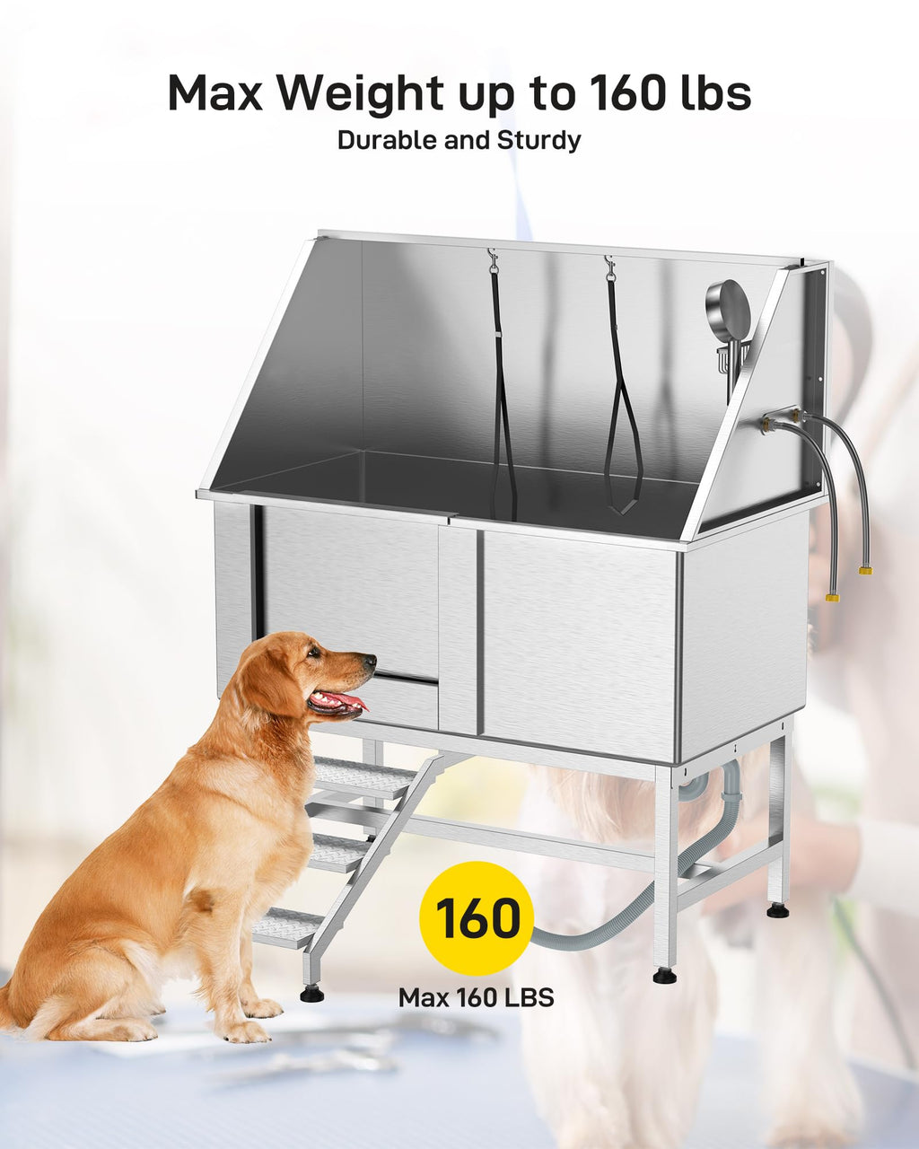 Stainless Steel Dog Grooming Bathtub with Removable Ramp Q627605
