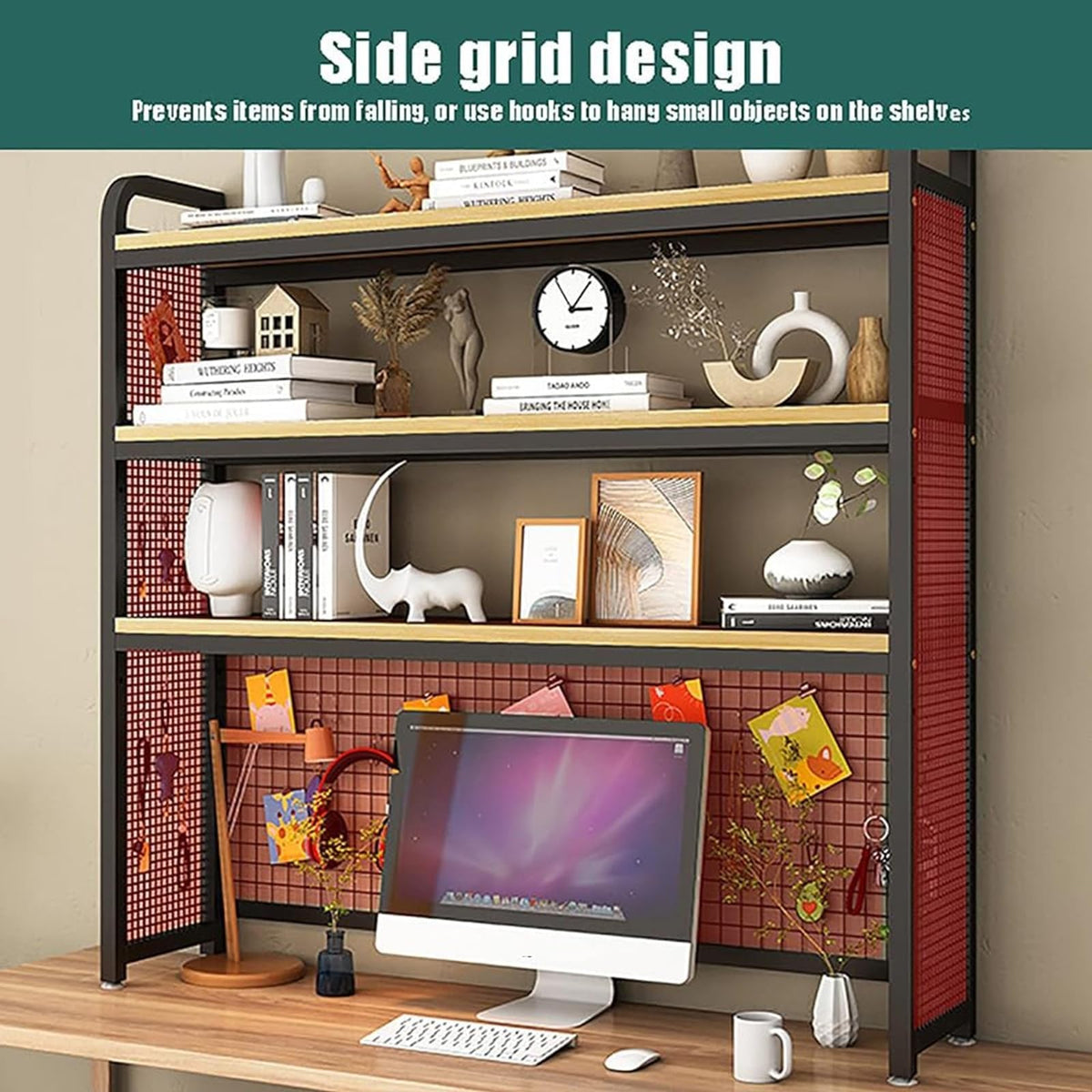 3-Tier Adjustable White Wooden Desktop Bookshelf R77647