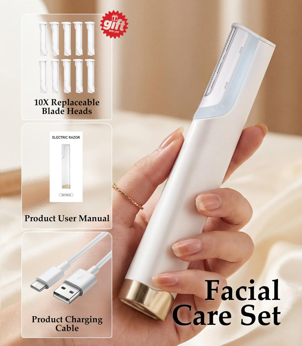 Rechargeable Dermaplaning Razor for Women Face with 10 Replacement Blades R367