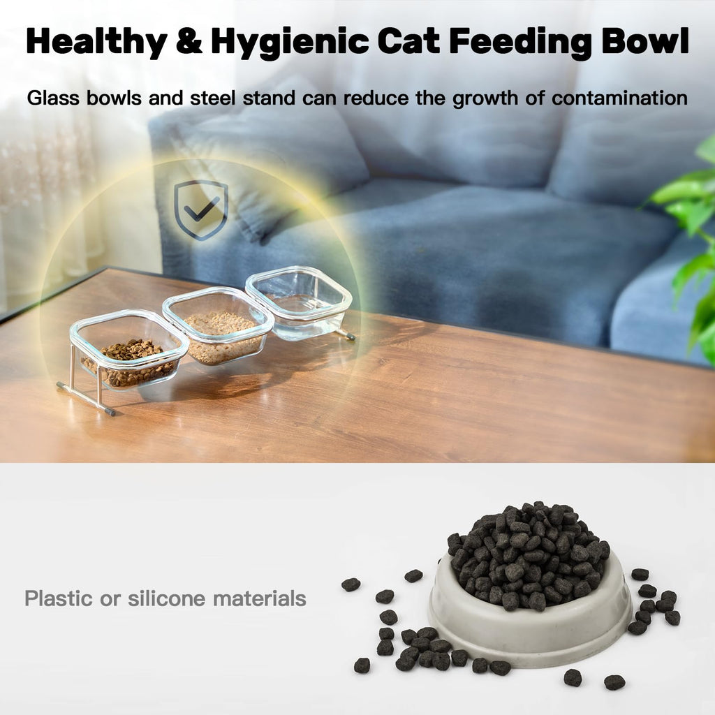 15° Tilted Glass Raised Cat Bowls Q7359