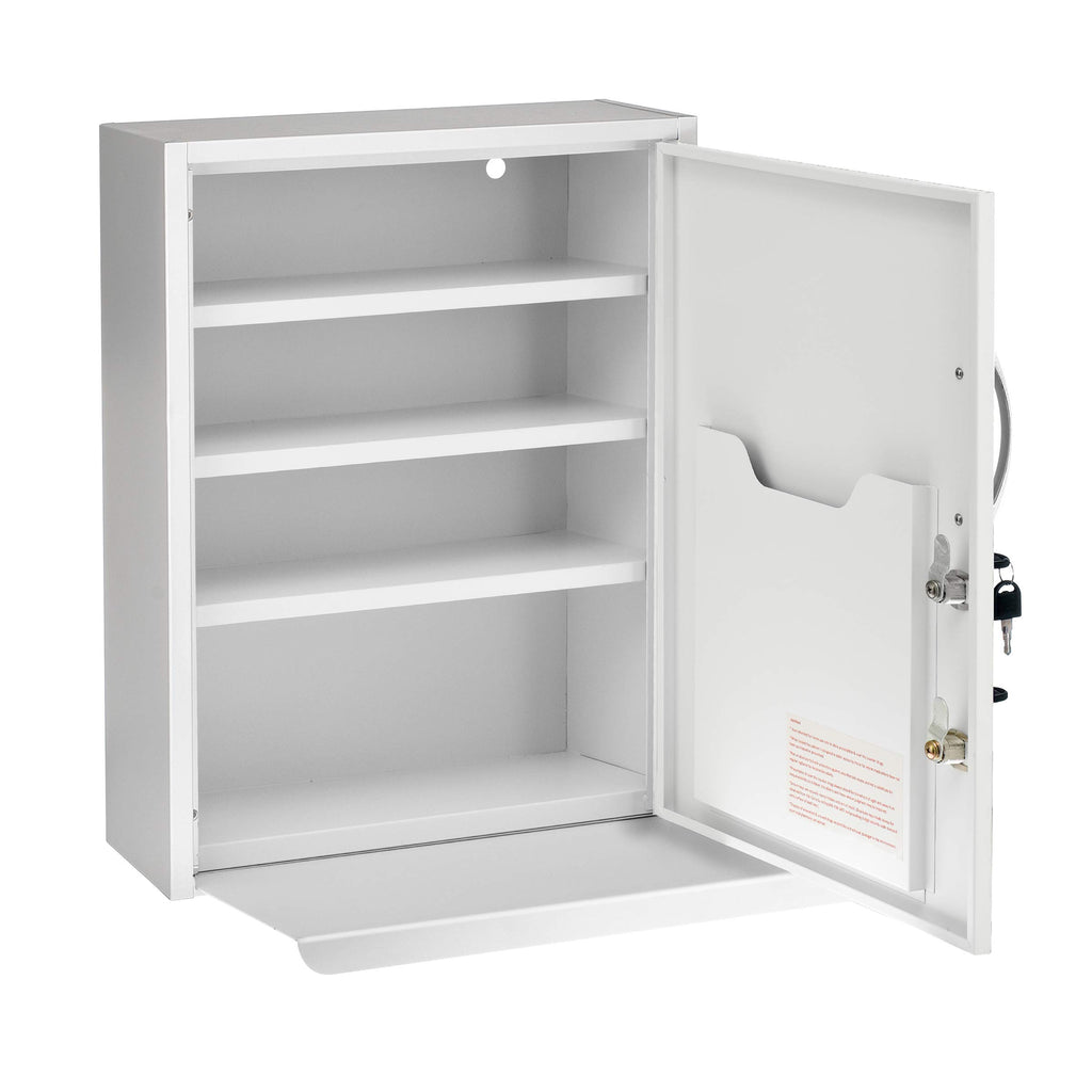 White Locking Metal Wall Mounted Medication Cabinet with Document Pocket I52358