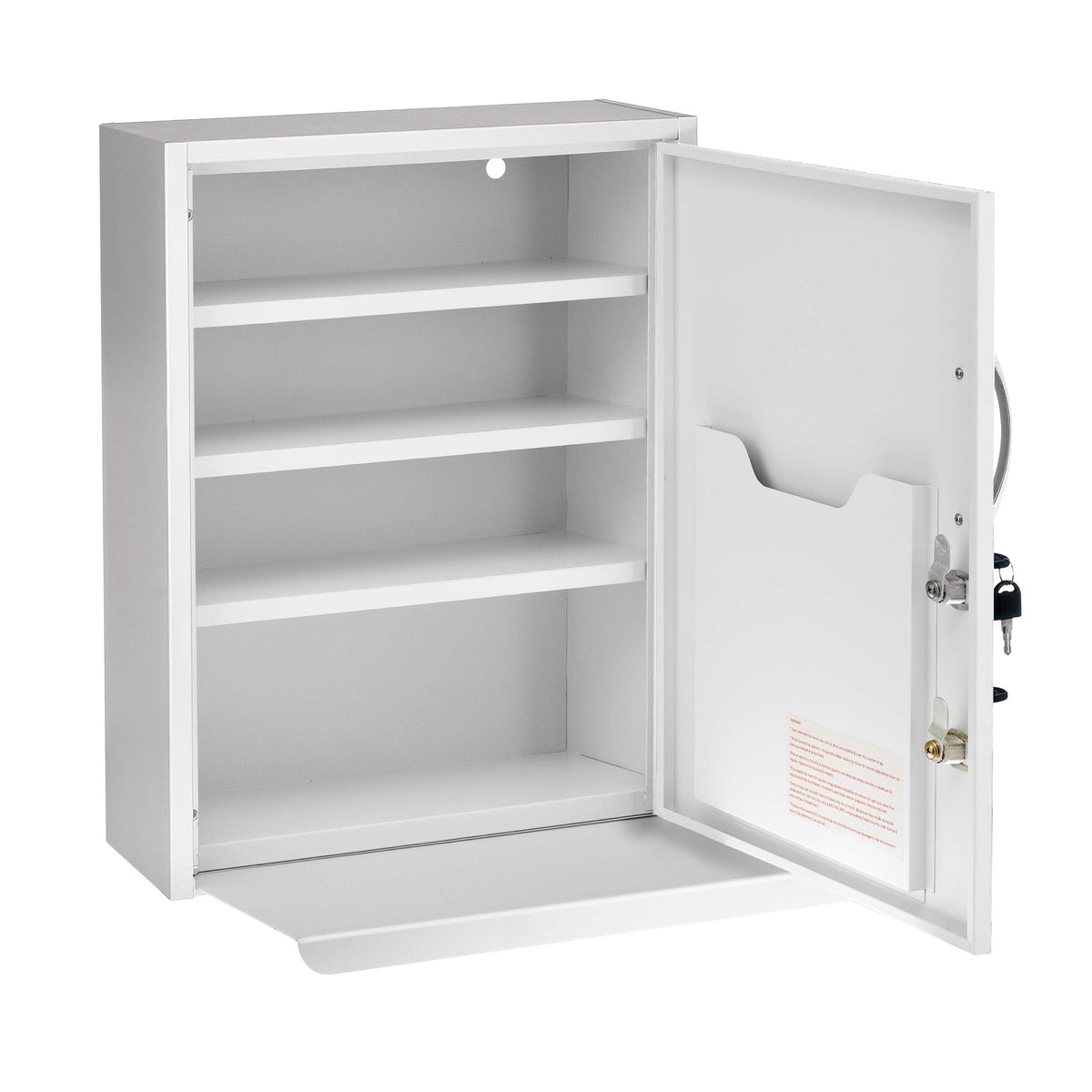 White Locking Metal Wall Mounted Medication Cabinet with Document Pocket I52358
