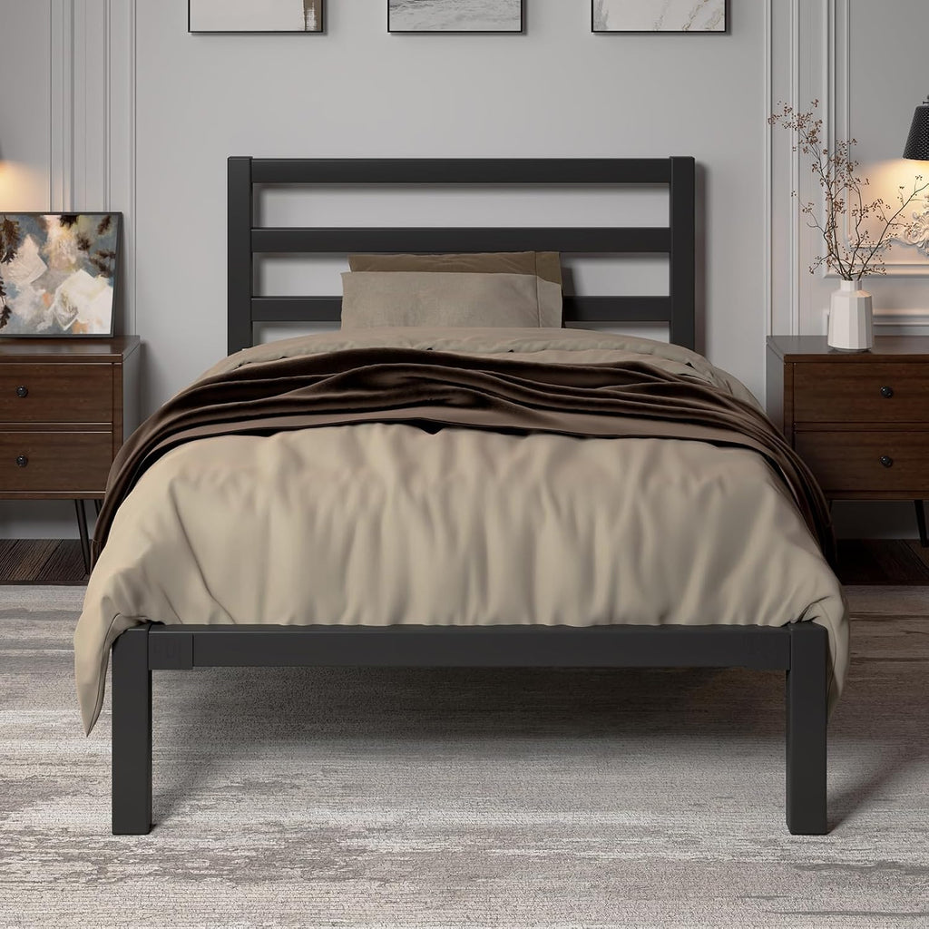 Twin Size Black Metal Bed Frame with Headboard F712776