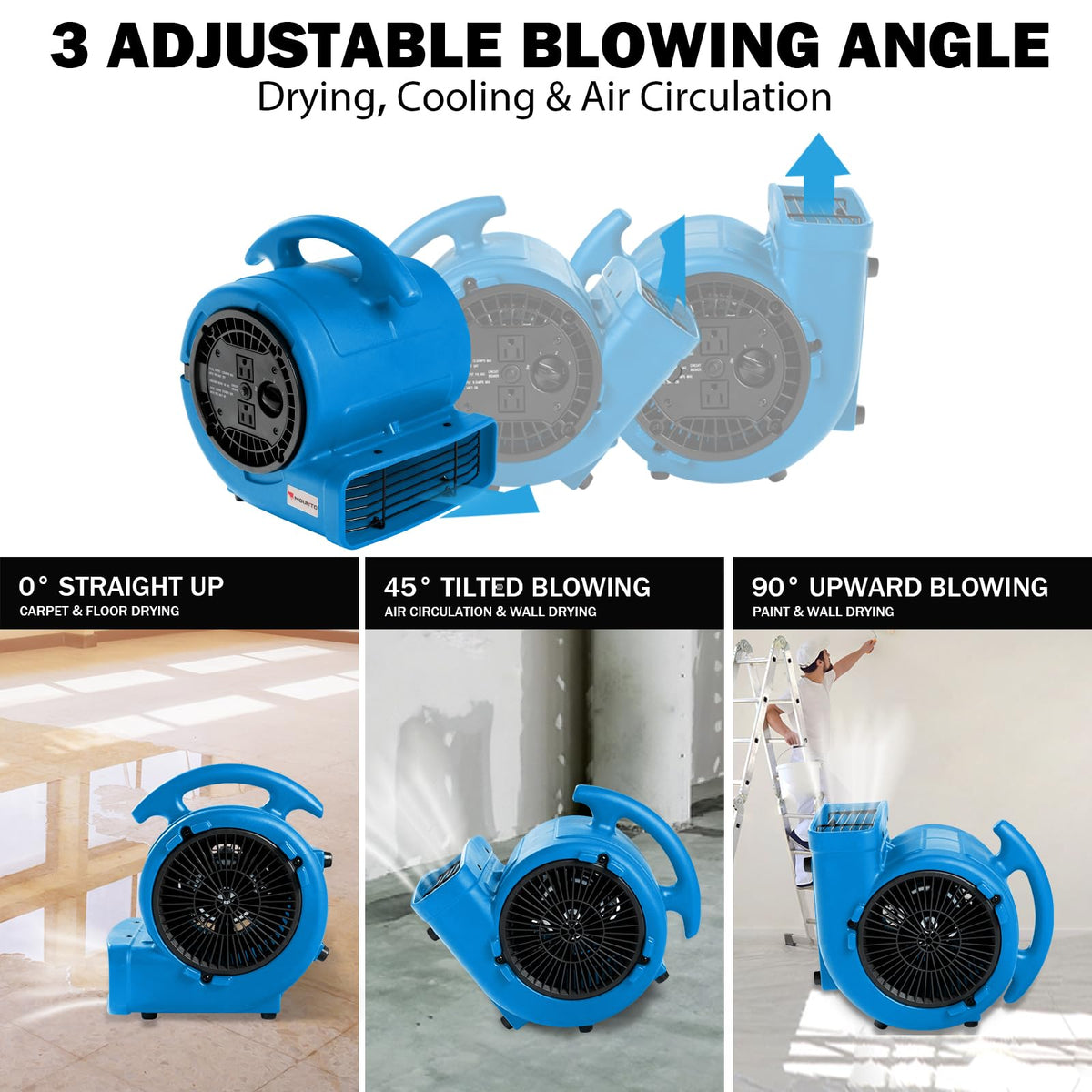 1/5hp 800cfm 3-Speed Air Mover Blower Fan with Dual Outlet F229