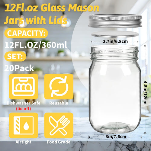 12 oz Regular Mouth Mason Jars 20 Pack A67732