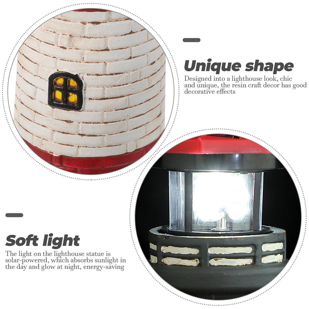 Solar Garden Lighthouse Statue, Waterproof Resin Outdoor Decor Light, 14.76 Inch Red Finish R837776